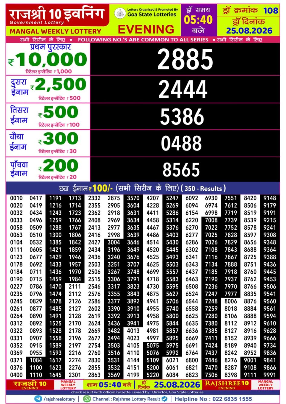 Everest Result Today Dear Lottery Chart