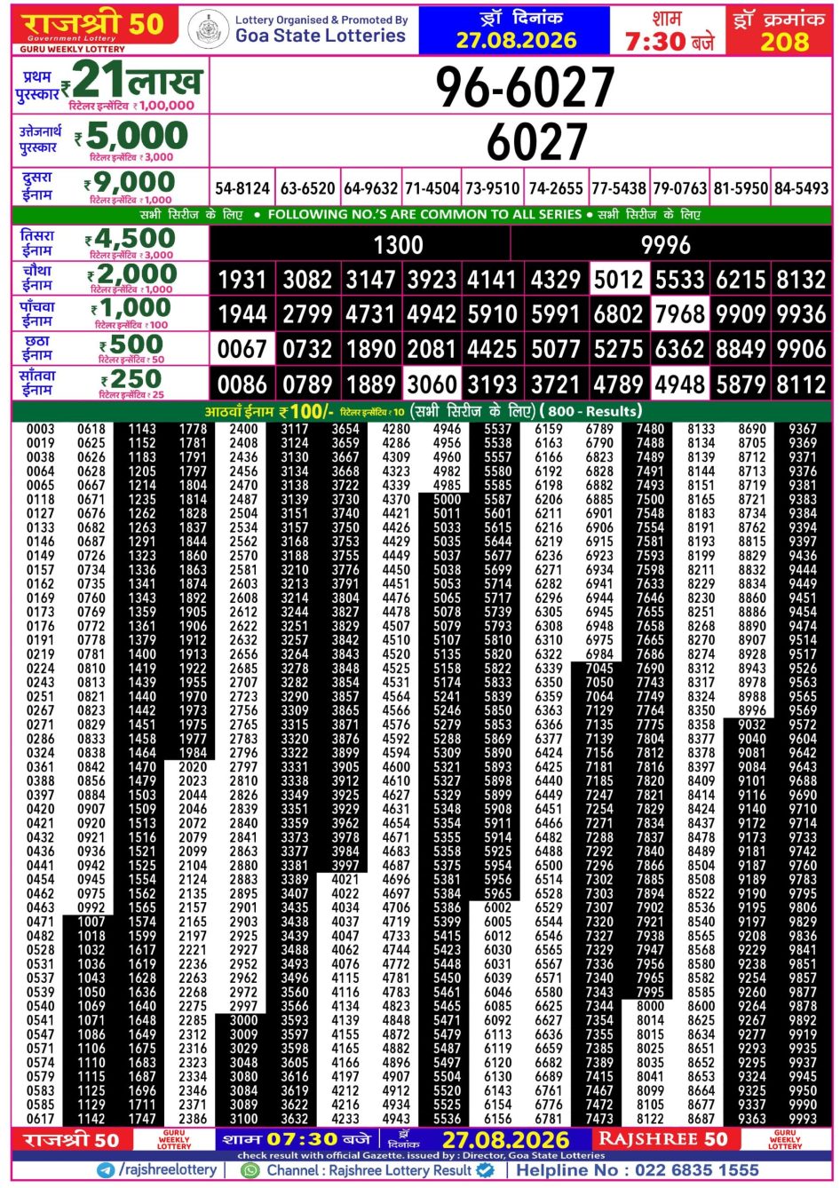 Everest Result Today Dear Lottery Chart