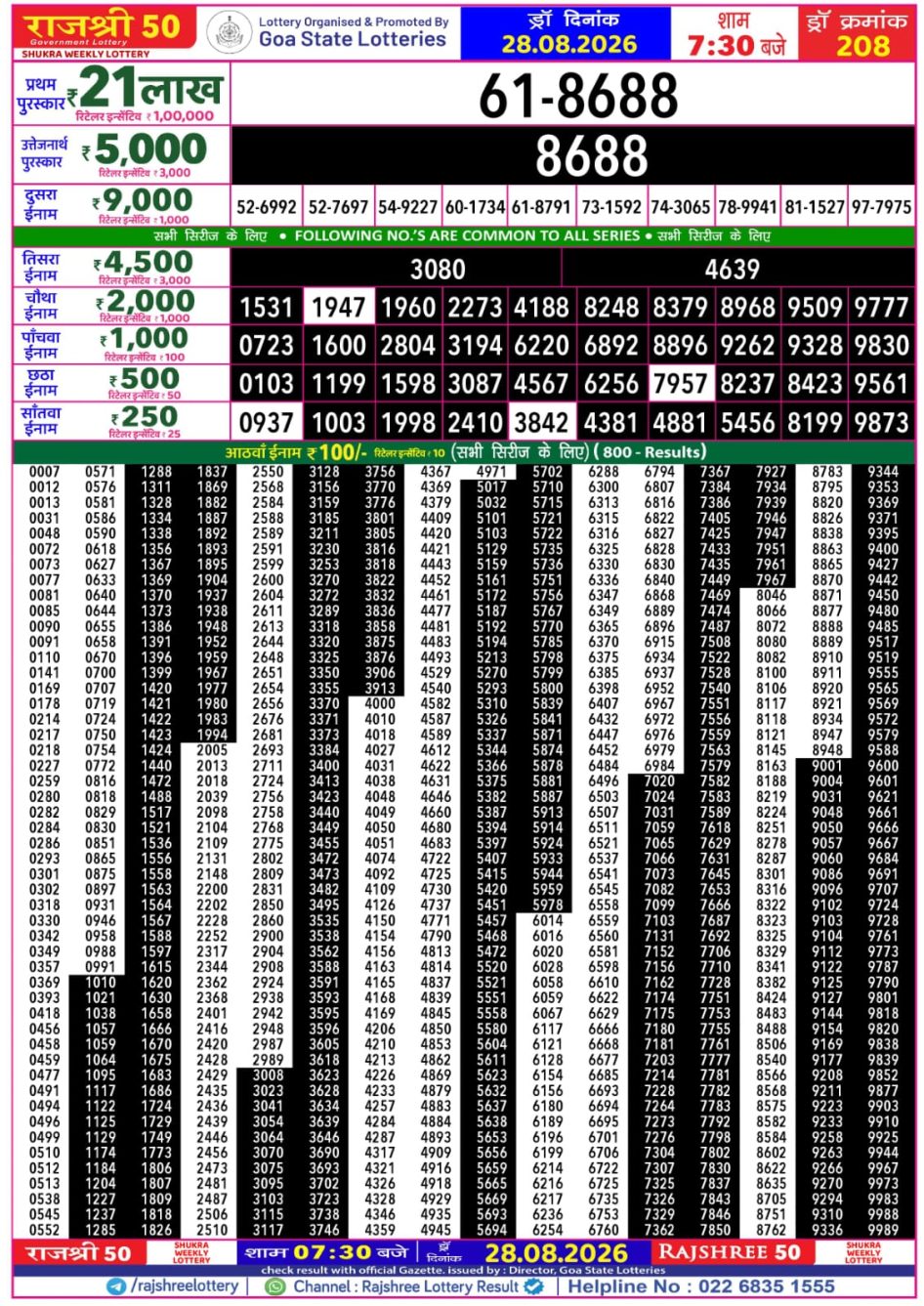 Everest Result Today Dear Lottery Chart