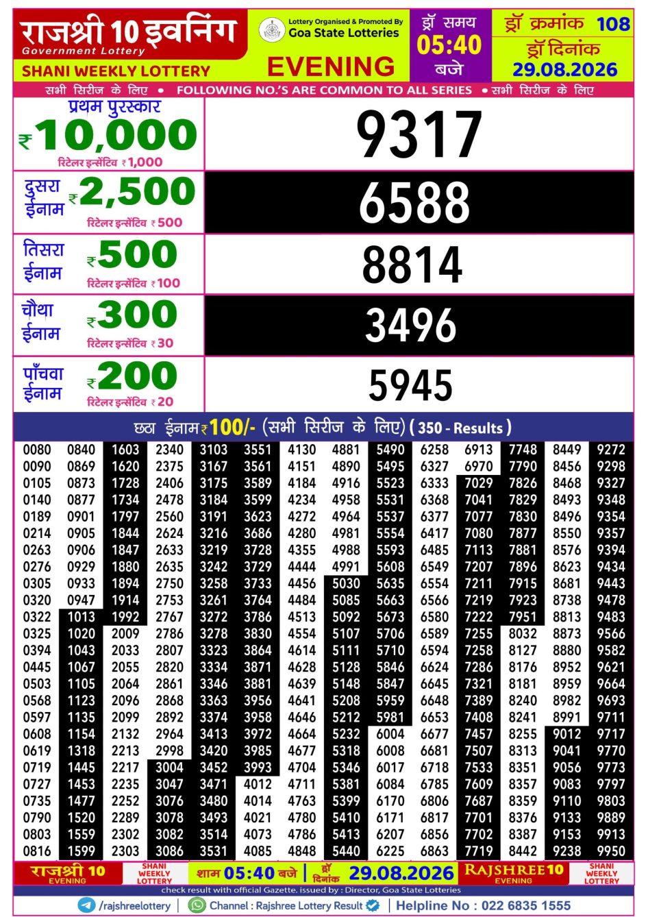 Everest Result Today Dear Lottery Chart