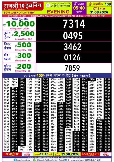 Everest Result Today Dear Lottery Chart