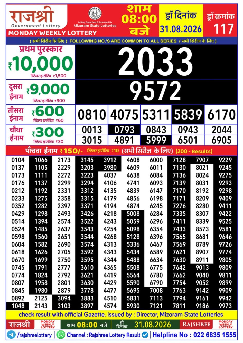 Everest Result Today Dear Lottery Chart