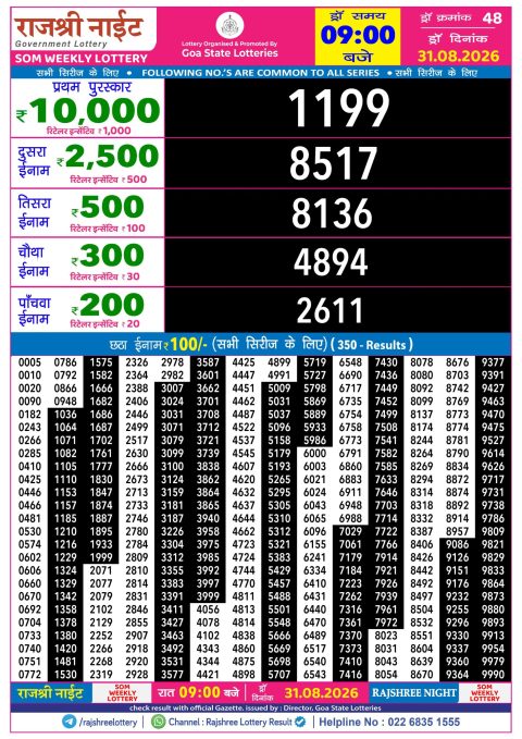 Everest Result Today Dear Lottery Chart