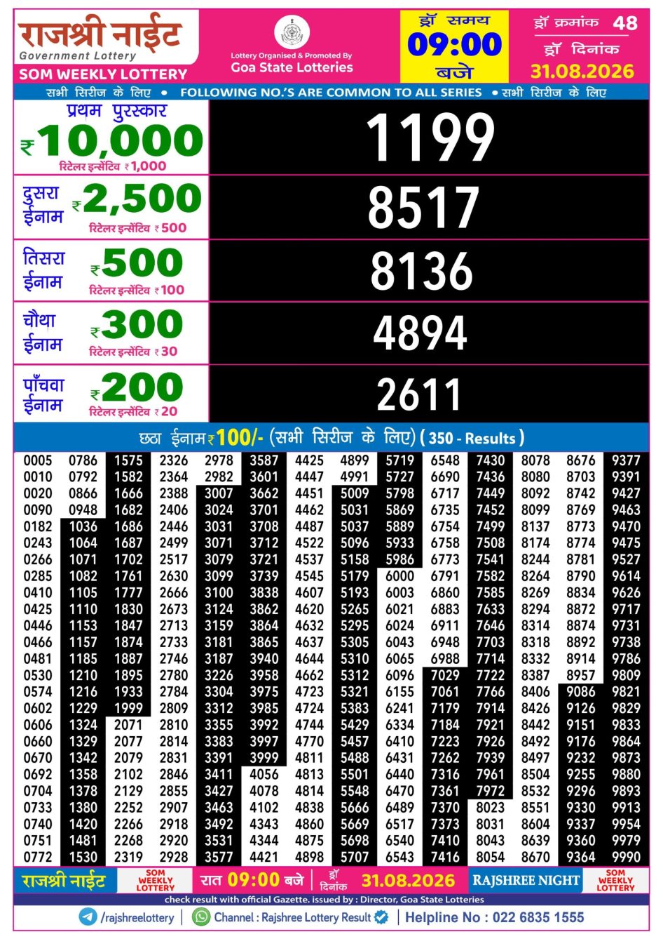 Everest Result Today Dear Lottery Chart