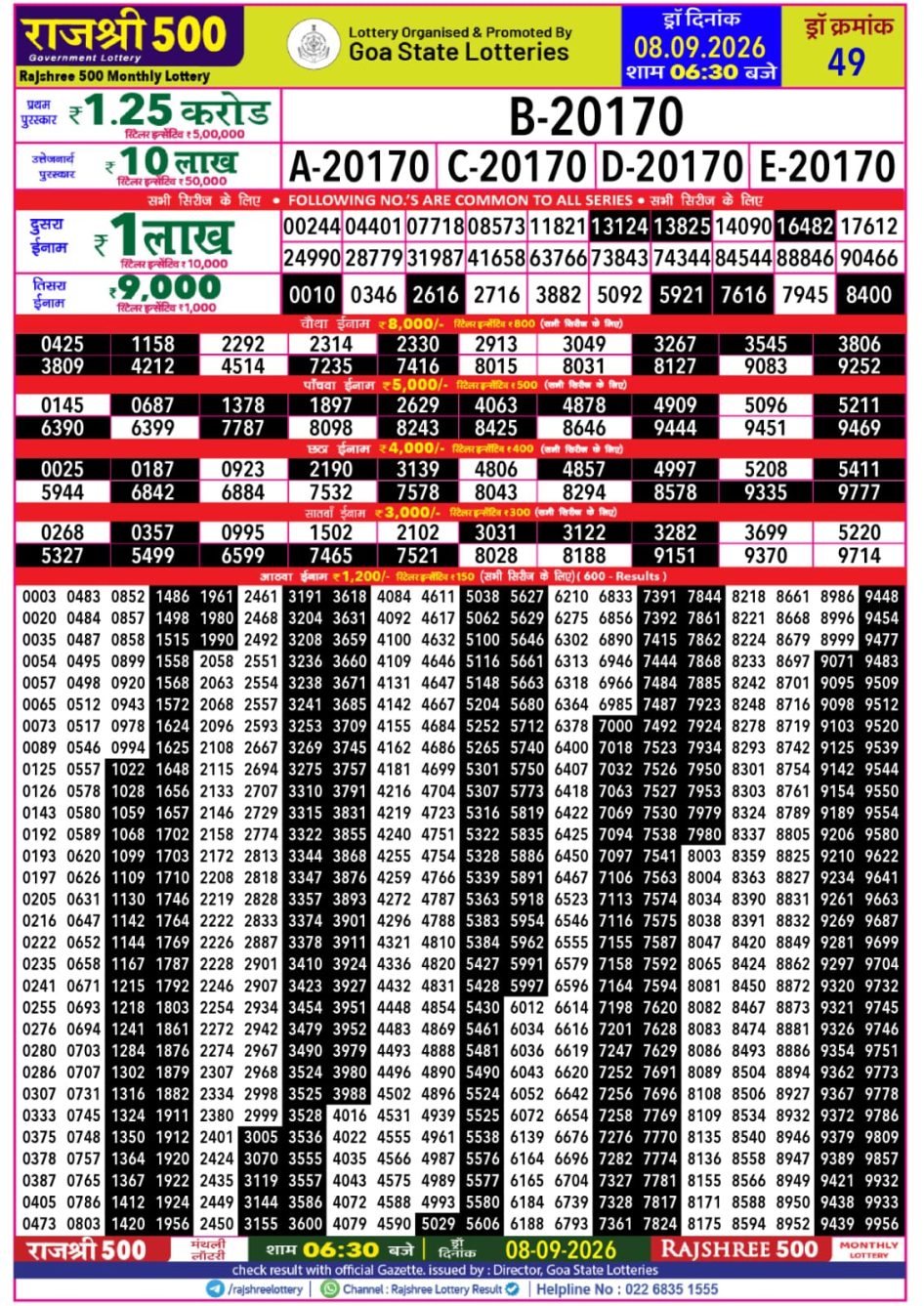Everest Result Today Dear Lottery Chart