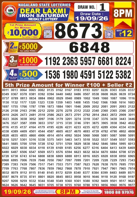 Dear Laxmi Lottery 8pm Result 19.09.26 Everest Result Today Dear Lottery Chart