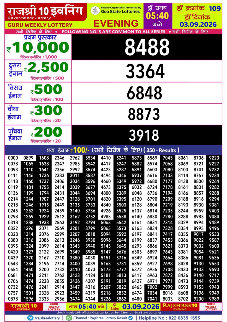 Everest Result Today Dear Lottery Chart