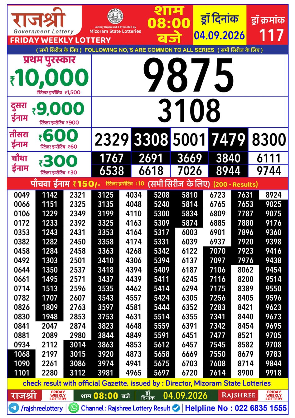 Everest Result Today Dear Lottery Chart