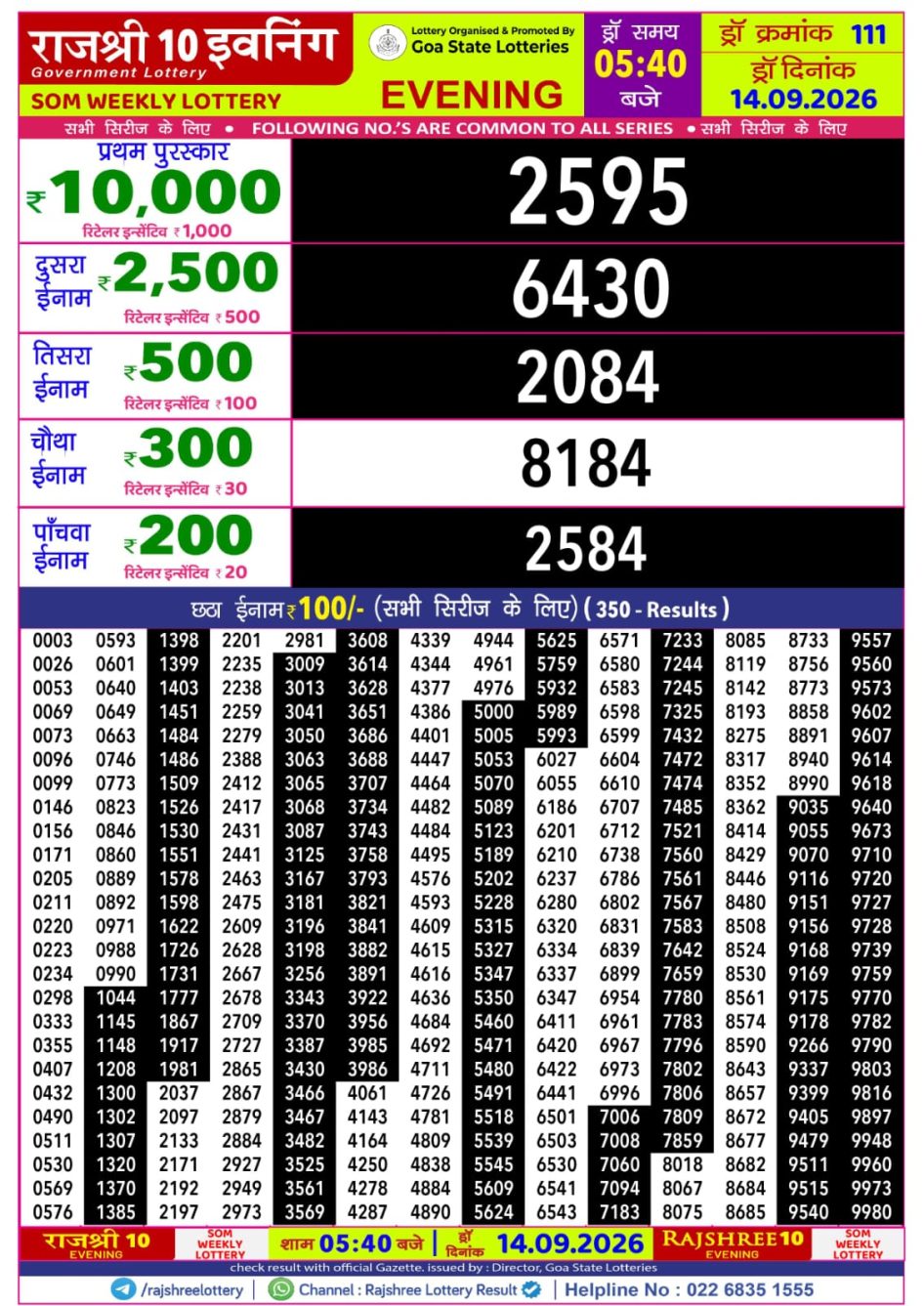 Everest Result Today Dear Lottery Chart