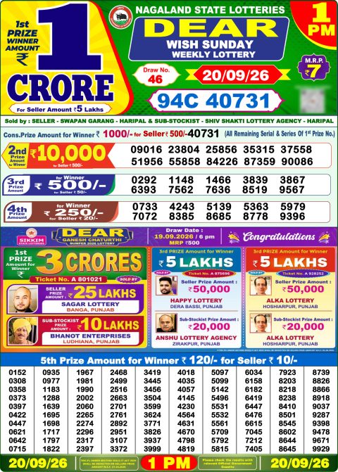 Dear Lottery 1pm Result 20.09.26 Everest Result Today Dear Lottery Chart