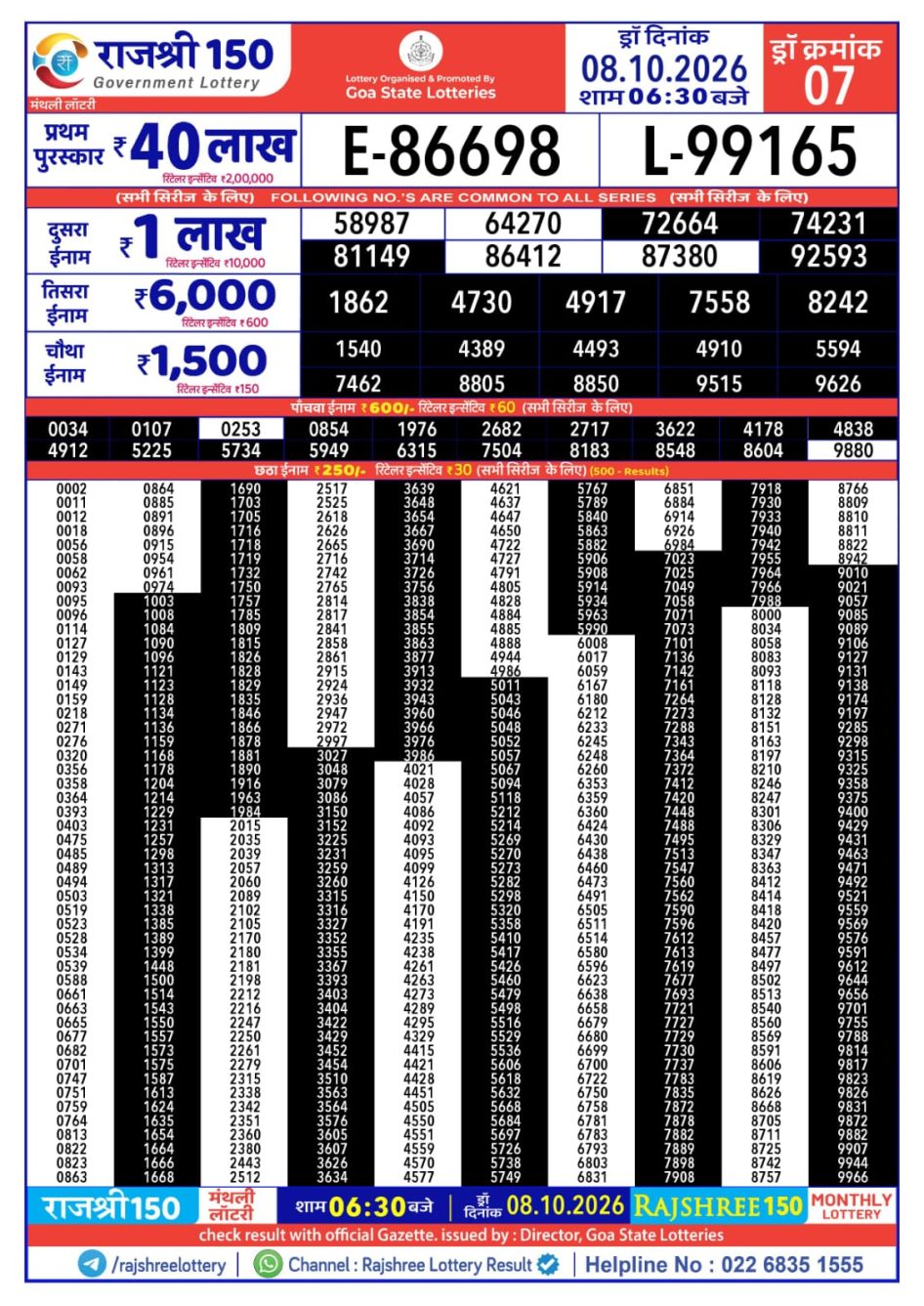 Everest Result Today Dear Lottery Chart