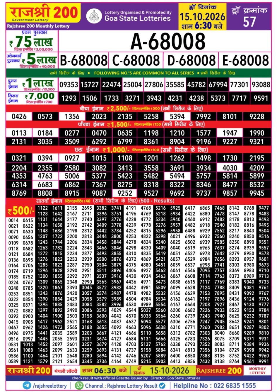 Everest Result Today Dear Lottery Chart