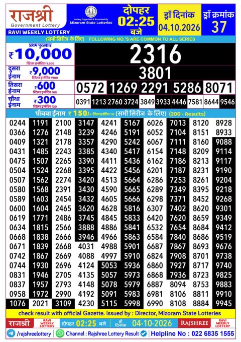 Everest Result Today Dear Lottery Chart