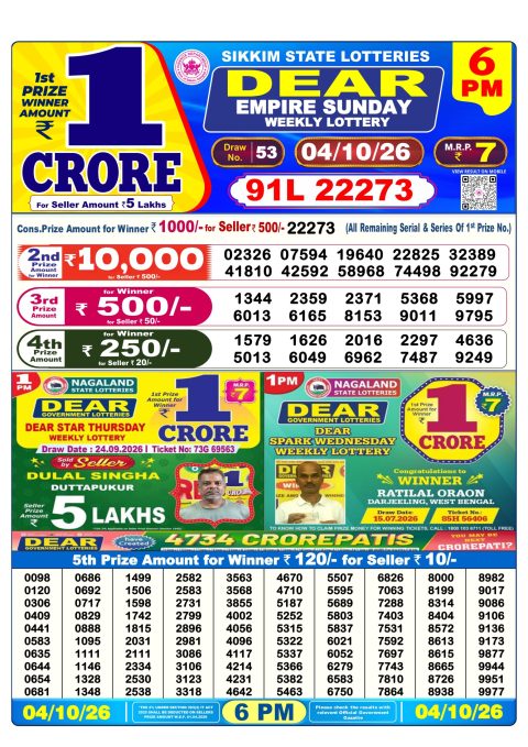 Everest Result Today Dear Lottery Chart