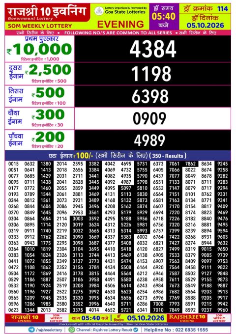 Everest Result Today Dear Lottery Chart