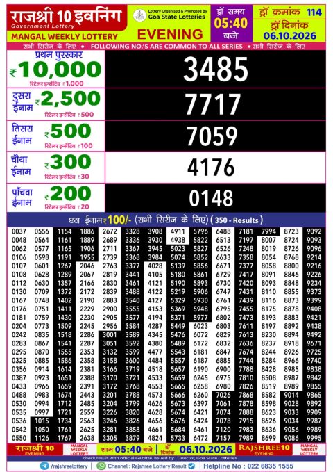 Everest Result Today Dear Lottery Chart