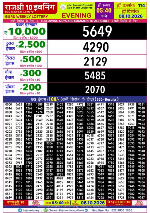 Everest Result Today Dear Lottery Chart
