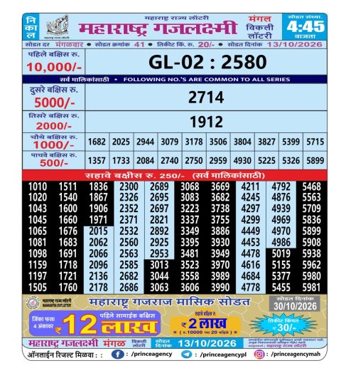 Everest Result Today Dear Lottery Chart