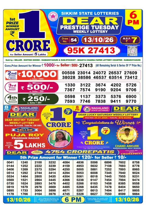 Everest Result Today Dear Lottery Chart